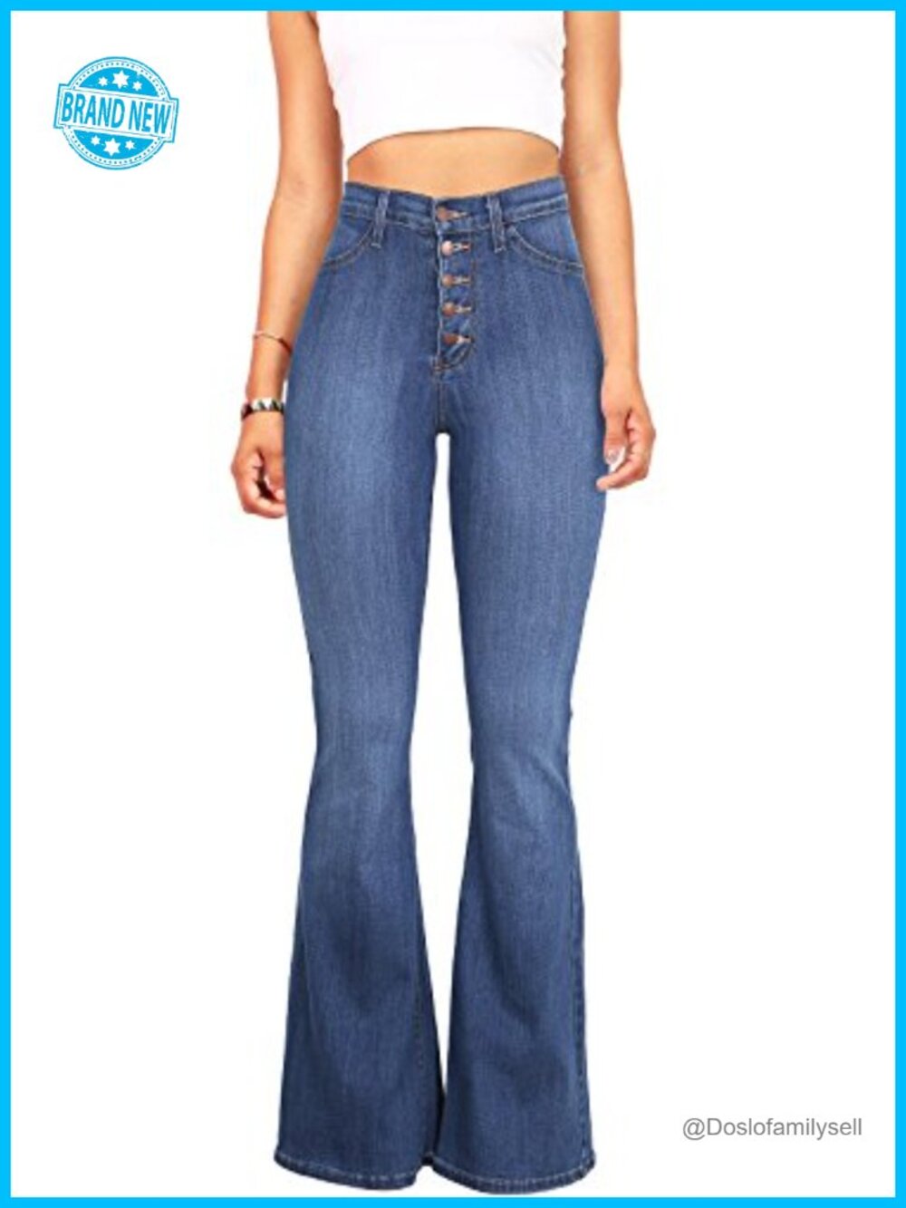 High Waisted Flare Denim Jeans Button Fly Bell Bottom Stretch